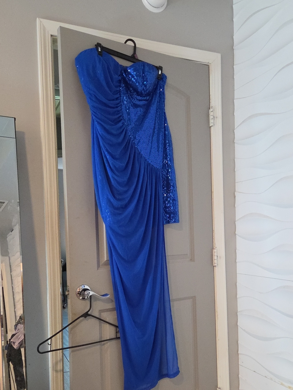 Royal Blue Strapless Sequin Evening Dress